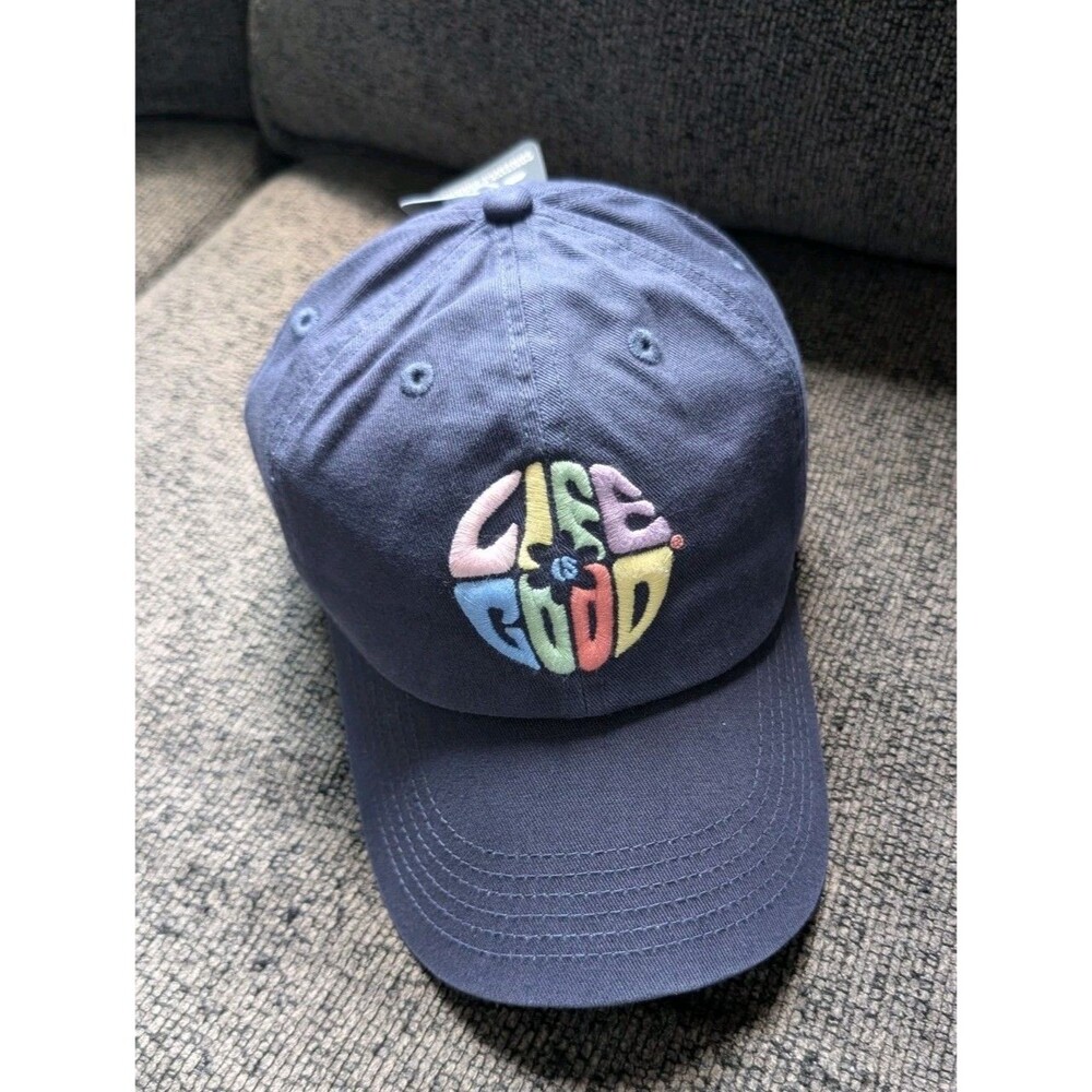 Life is Good Slideback Hat Blue OSFA Adjustable Embroidered 6 Panel Cotton